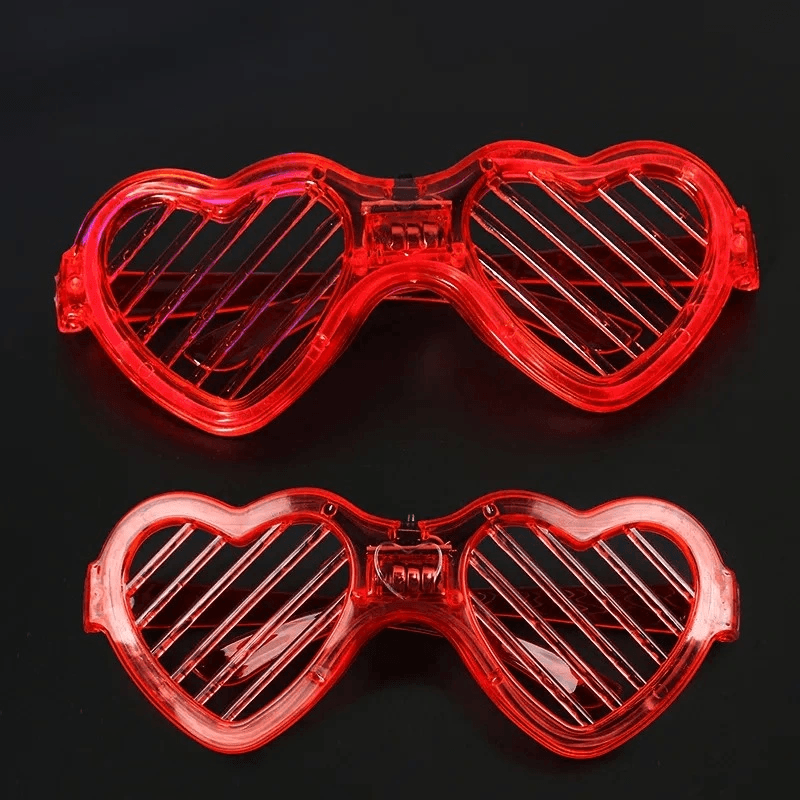 Kırmızı Led Işıklı Kalp Gözlük - 3 Modlu Parti & Glow Gözlüğü