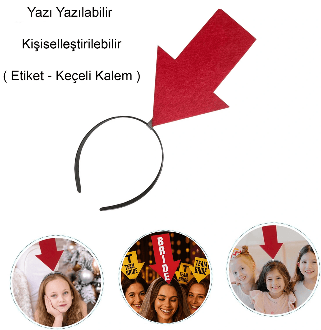 Kişiselleştirilebilir Ok Taç - Üzerine Yazı Yazılabilen Parti Tacı Kırmızı Renk