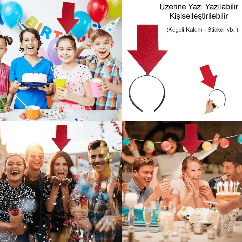 Kişiselleştirilebilir Ok Taç - Üzerine Yazı Yazılabilen Parti Tacı Kırmızı Renk