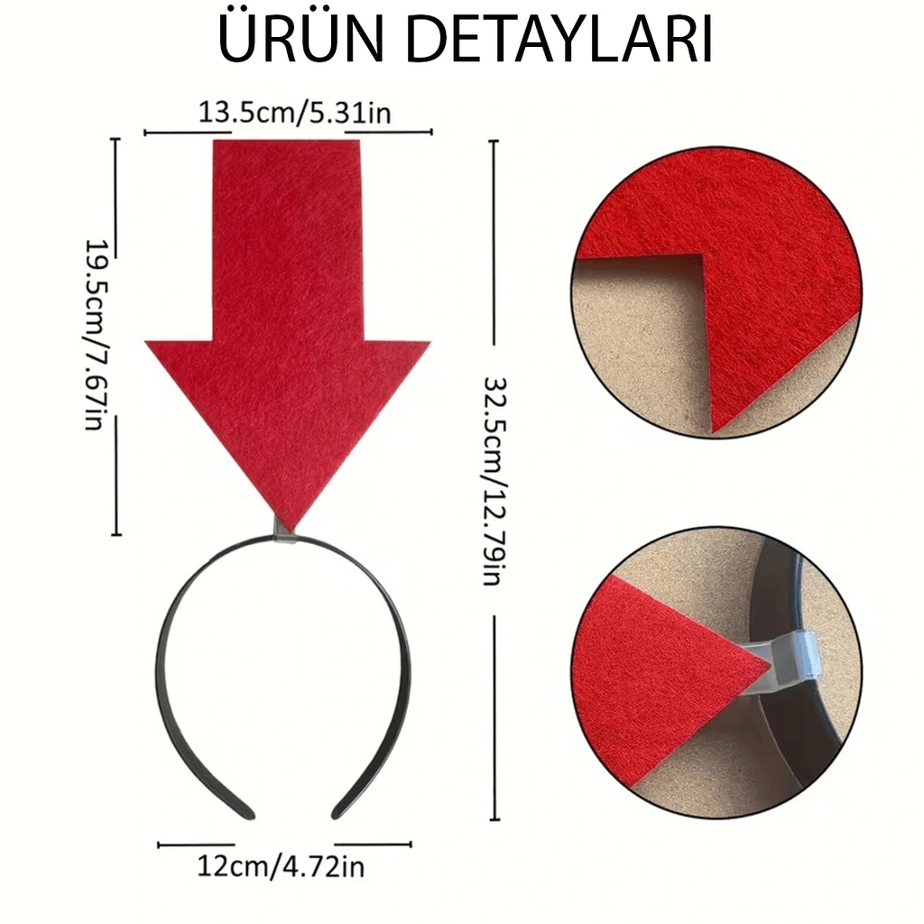 Kişiselleştirilebilir Ok Taç - Üzerine Yazı Yazılabilen Parti Tacı Kırmızı Renk