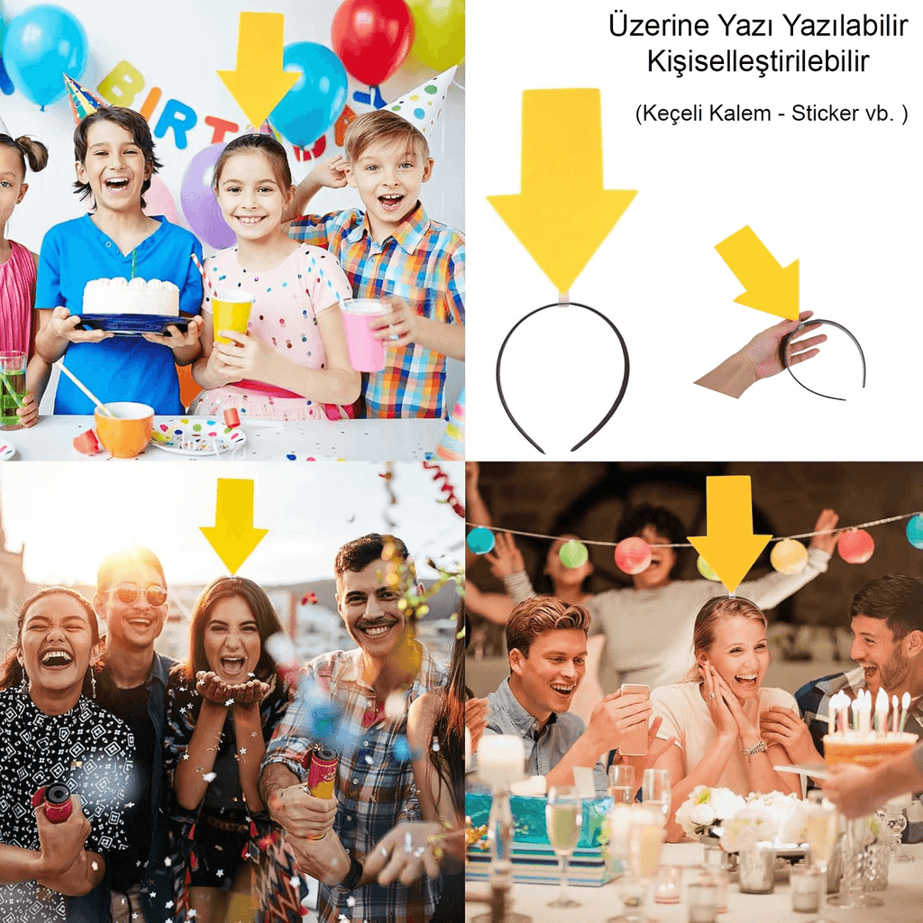 Kişiselleştirilebilir Ok Taç - Üzerine Yazı Yazılabilen Parti Tacı Sarı Renk