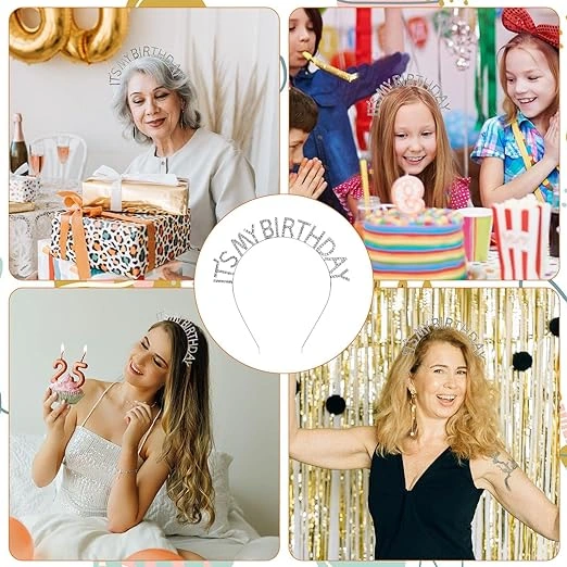 Kristal Taşlı Gümüş Renk İt's My Birthday Yazılı Doğum Günü Parti Tacı 14x16 Cm