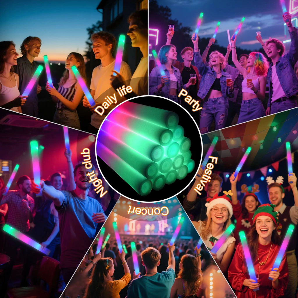 Led Işıklı 3 Modlu Kauçuk Işıklı Sünger Parti Çubuk Sopa - 46 Cm (6 lı Paket)