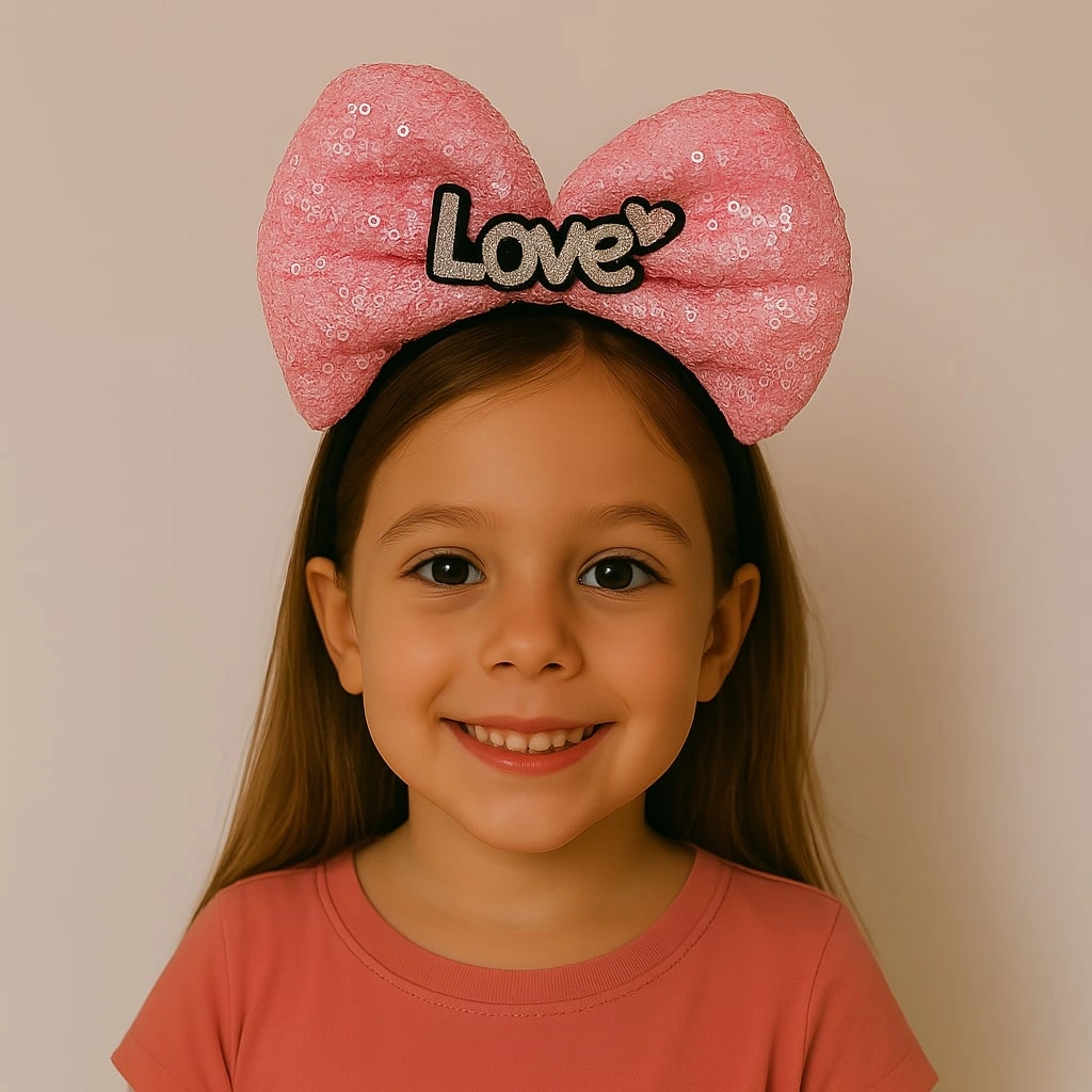 Led Işıklı Love Yazılı Fuşya Fiyonk Taç - Kız Çocuk Parti Tacı