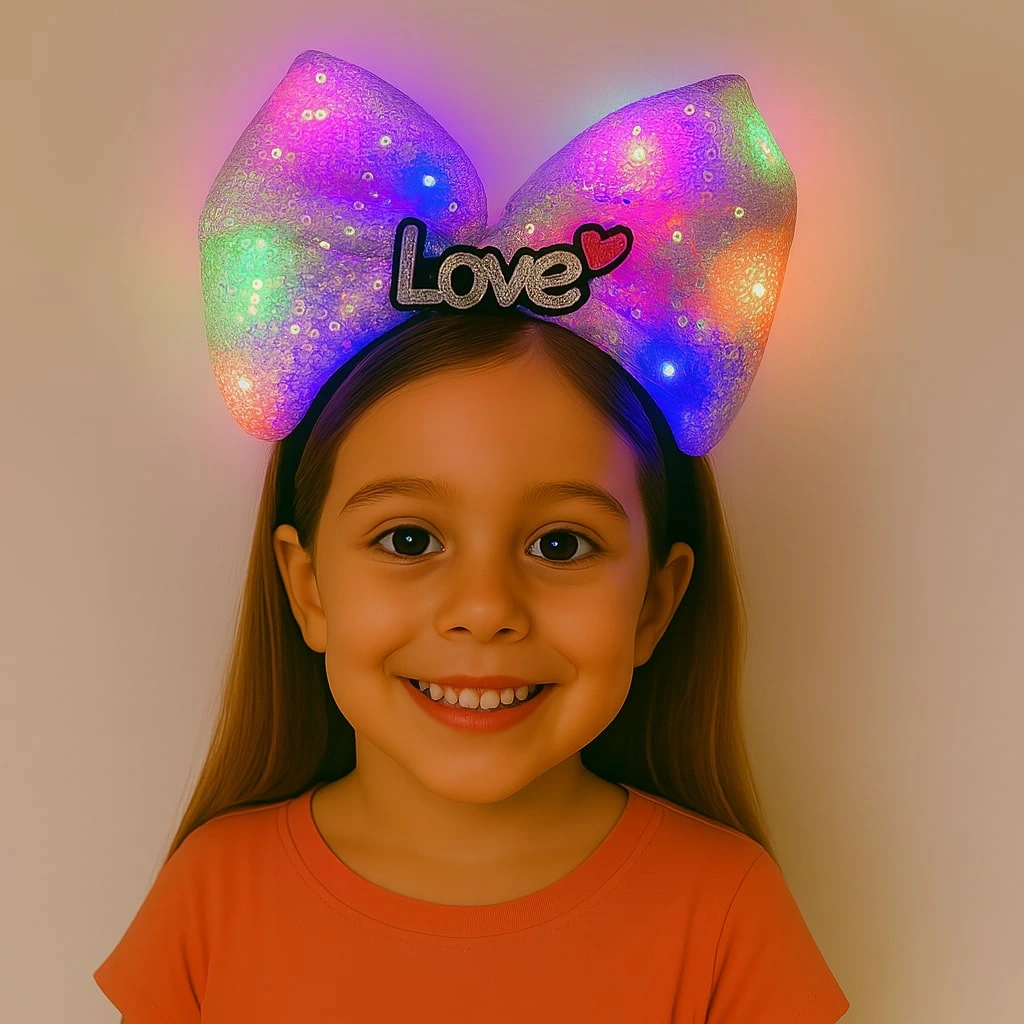 Led Işıklı Love Yazılı Mor Fiyonk Taç - Kız Çocuk Parti Tacı