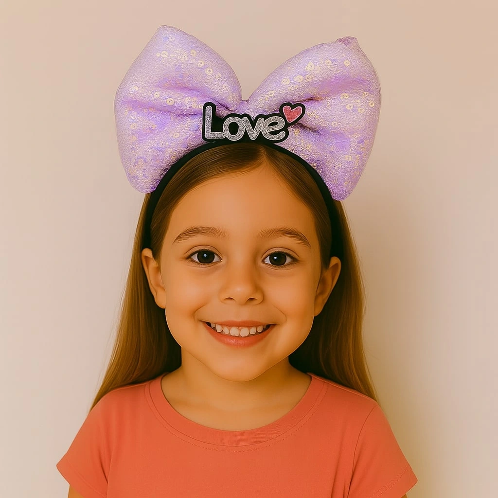 Led Işıklı Love Yazılı Mor Fiyonk Taç - Kız Çocuk Parti Tacı