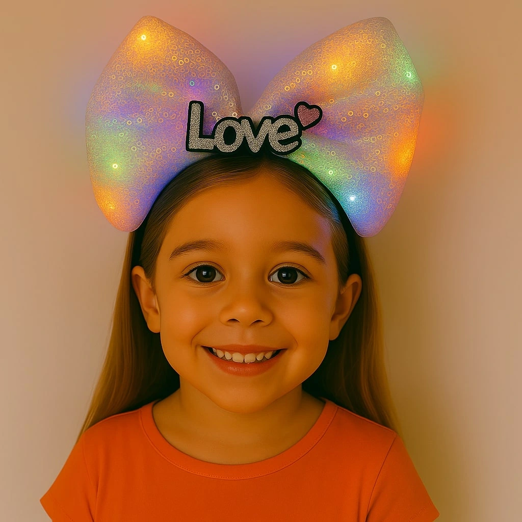 Led Işıklı Love Yazılı Pembe Fiyonk Taç - Kız Çocuk Parti Tacı