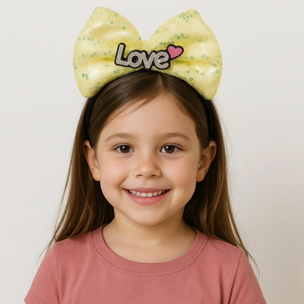 Led Işıklı Love Yazılı Sarı Fiyonk Taç - Kız Çocuk Parti Tacı