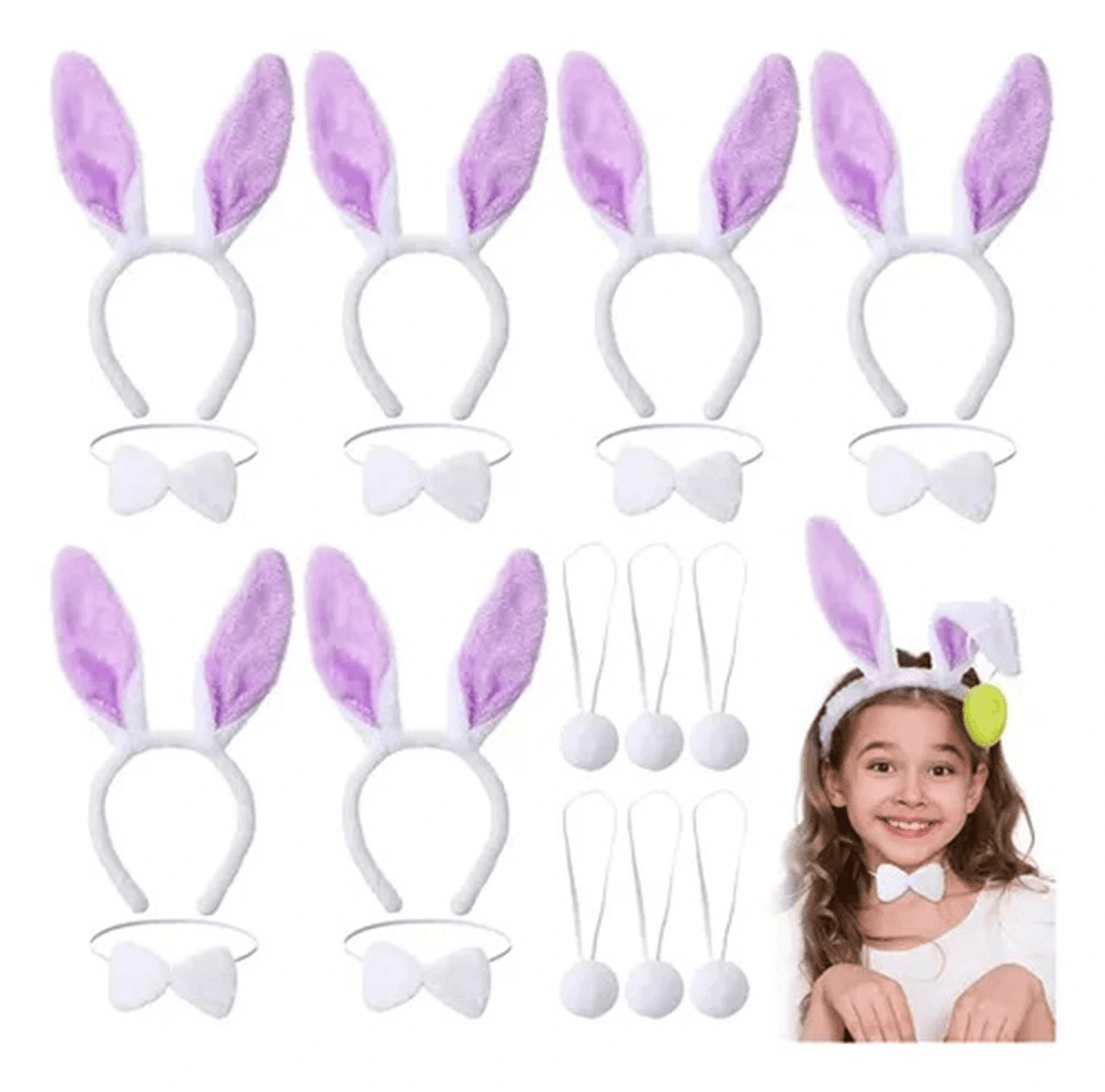 Lila Mor Tavşan Kulak Papyon Kuyruk 3'lü Parti Seti