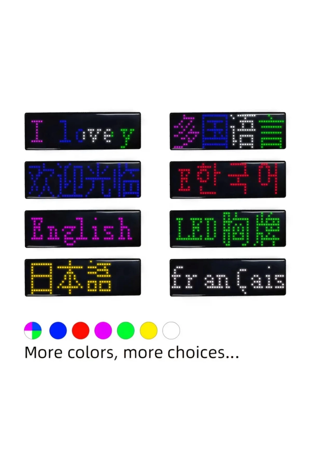 Matrix Kayan Led Yaka Rozeti Mobil Kontrollü Dijital Etiket 9×3cm