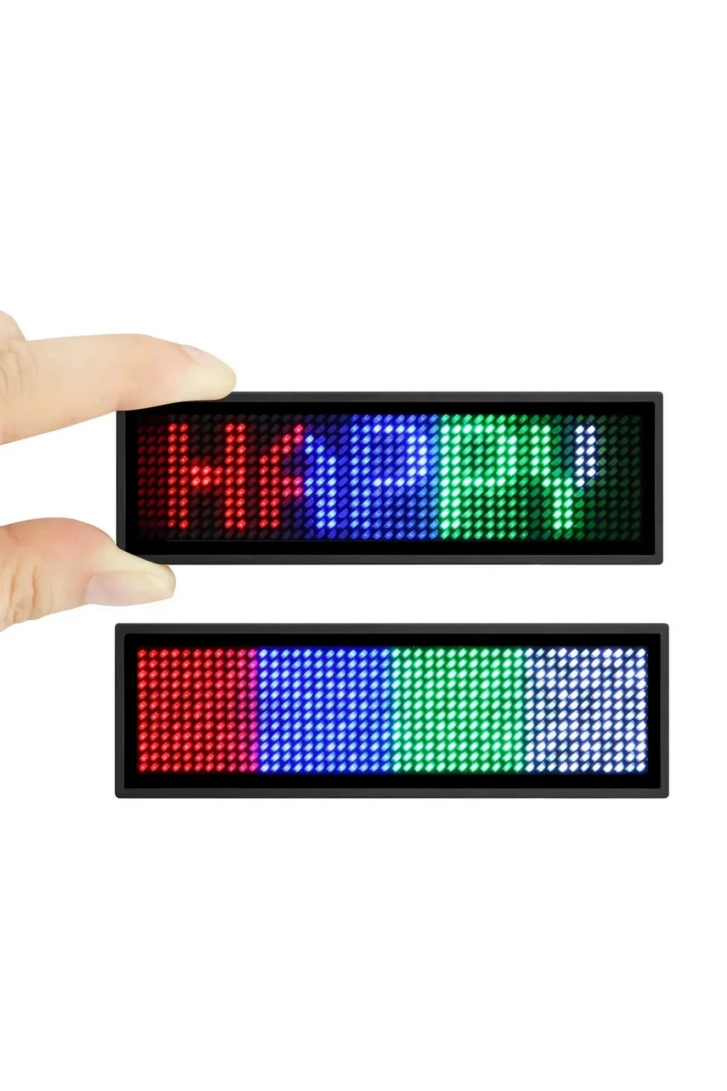 Matrix Kayan Led Yaka Rozeti Mobil Kontrollü Dijital Etiket 9×3cm
