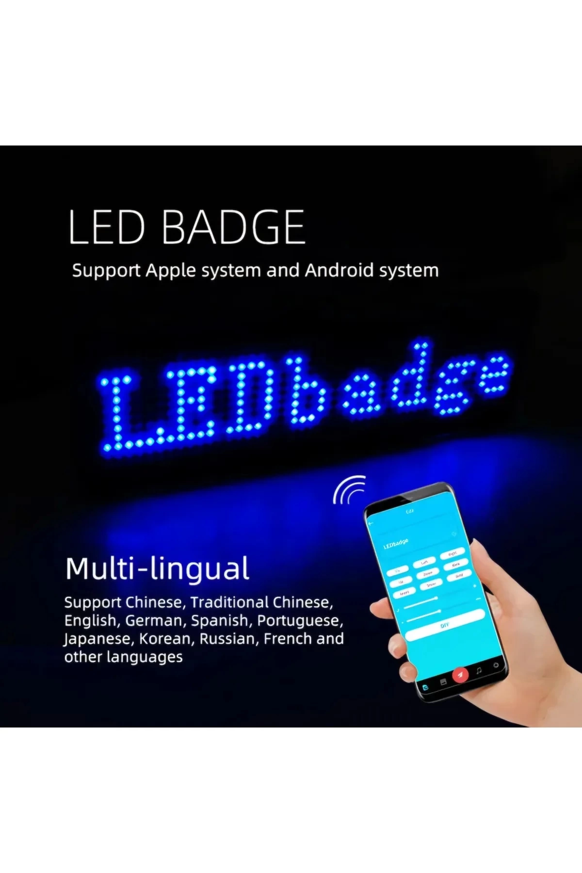 Matrix Kayan Led Yaka Rozeti Mobil Kontrollü Dijital Etiket 9×3cm