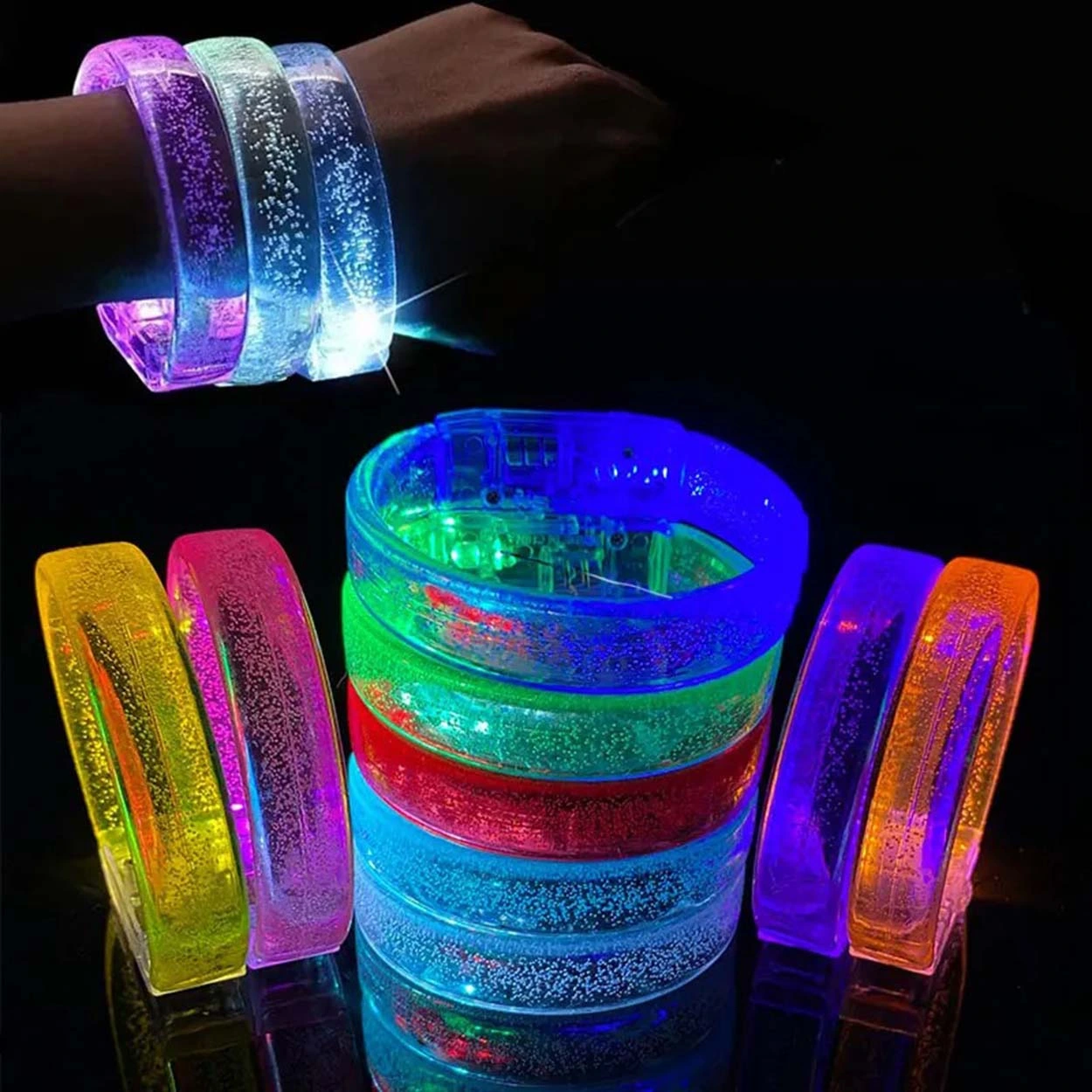 Mavi Led Işıklı Baskı Yapılabilen Pilli Bileklik Bilezik 1,5 Cm Genişlik