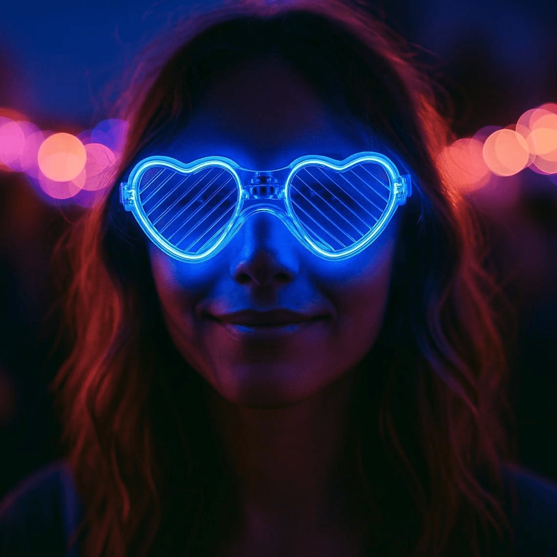 Mavi Led Işıklı Kalp Gözlük - 3 Modlu Parti & Glow Gözlüğü