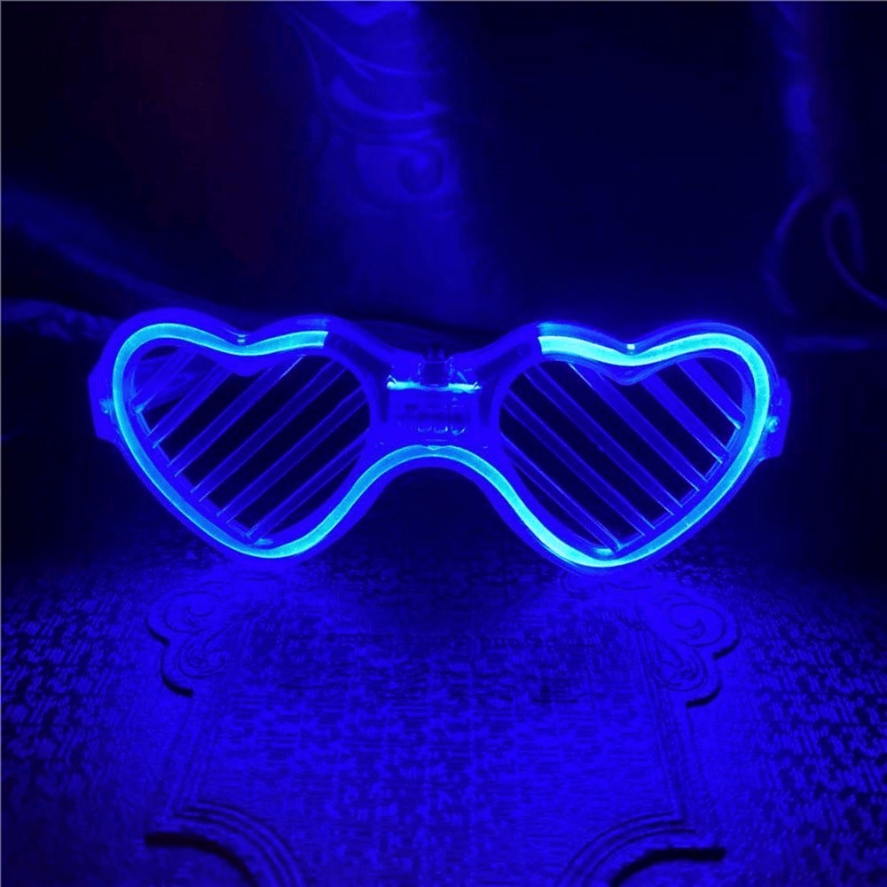 Mavi Led Işıklı Kalp Gözlük - 3 Modlu Parti & Glow Gözlüğü
