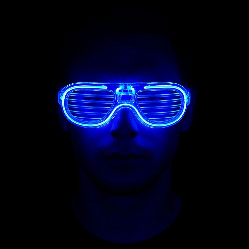 Mavi Led Işıklı Parti Gözlüğü - Neon Glow Şerit Gözlük 3 Modlu