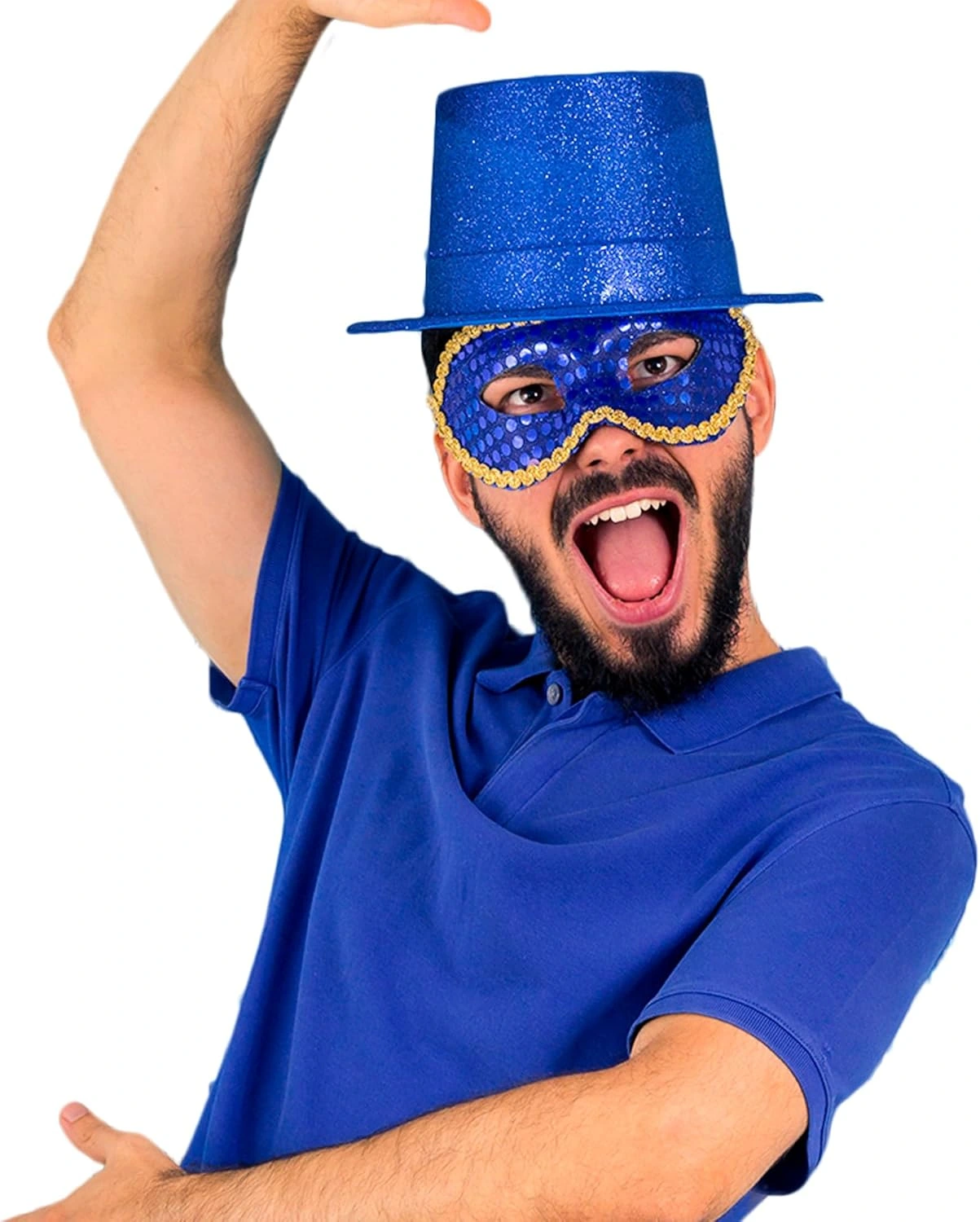 Mavi Renk Parıltılı Simli Fötr Silindir Parti Şapkası