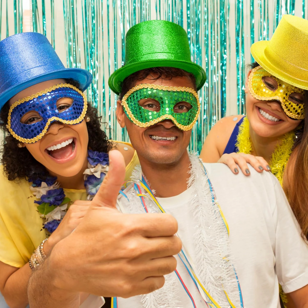 Mavi Renk Parıltılı Simli Fötr Silindir Parti Şapkası