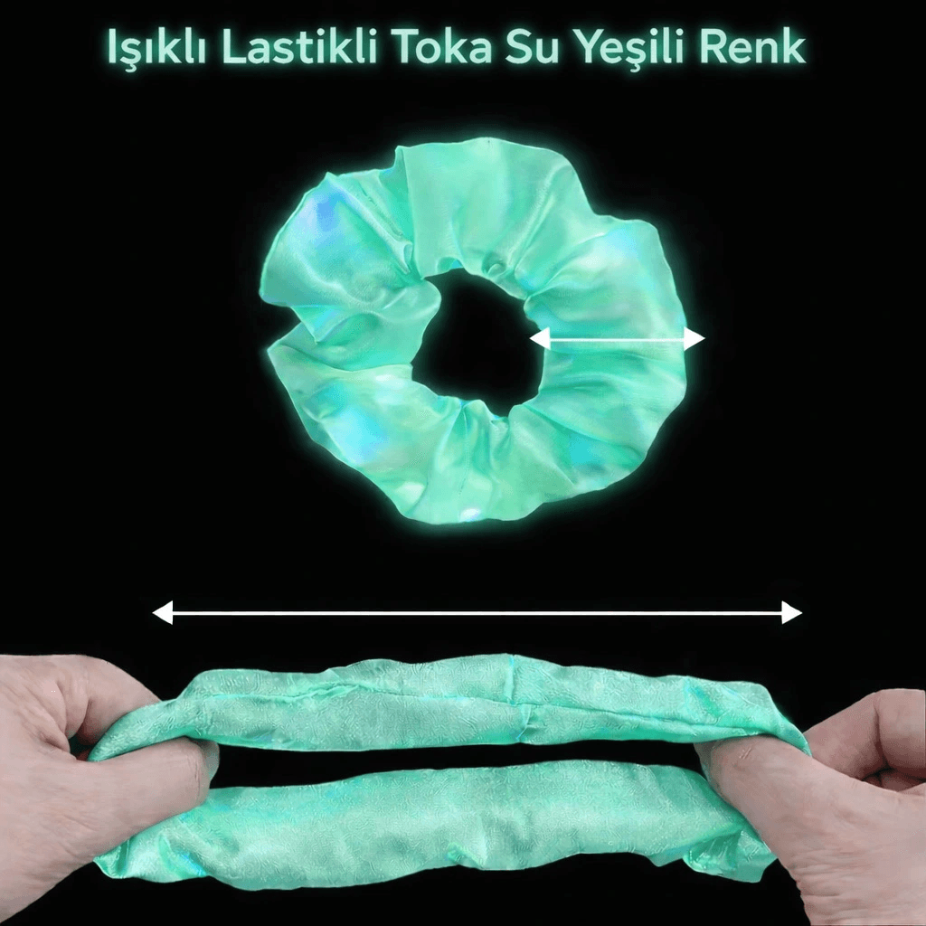 Mint Yeşili Renk Led Işıklı Lastikli Saç Tokası - 3 Modlu Festival & Parti Saç Tokası