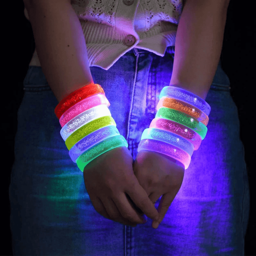 Mor Led Işıklı Baskı Yapılabilen Pilli Bileklik Bilezik 1,5 Cm Genişlik