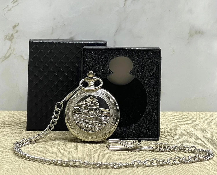 Özel Kutulu Tren Temali Gümüş Köstekli Saat Alk4675