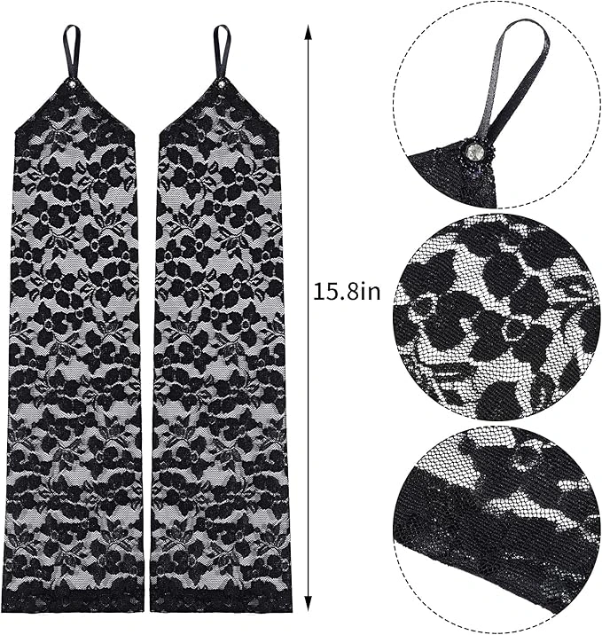 Parmak Askılı Zarif Gece Şıklığı Dantel Eldiven 40 Cm