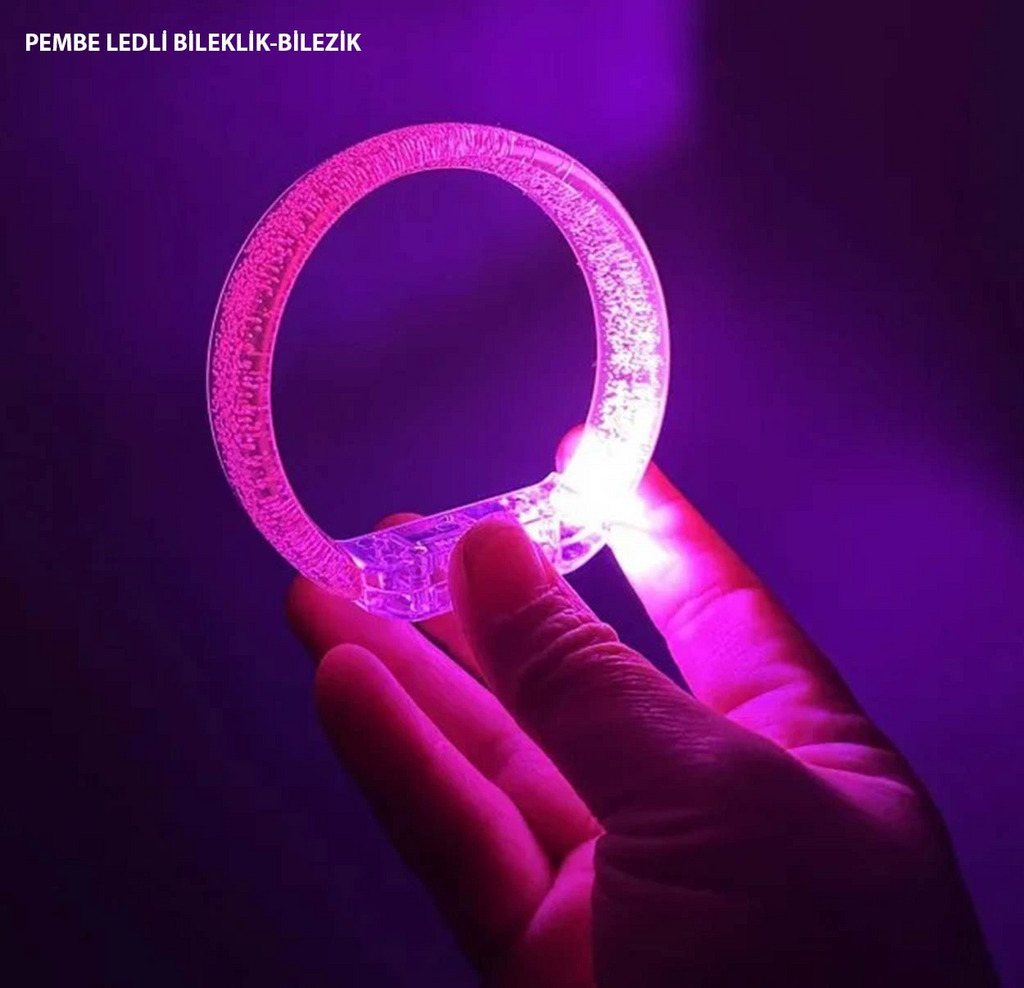 Pembe Led Işıklı Baskı Yapılabilen Pilli Bileklik Bilezik 1,5 Cm Genişlik