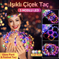 Renkli Led Çiçek Taç - 3 Işık Modlu Glow Parti Tacı