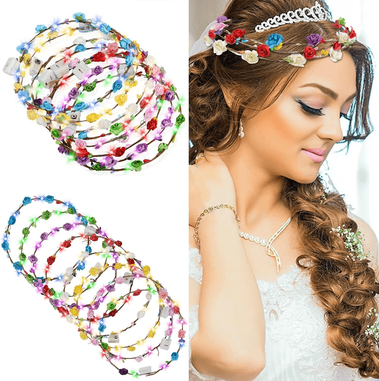 Renkli Led Çiçek Taç - 3 Işık Modlu Glow Parti Tacı