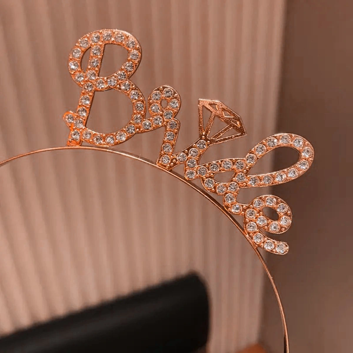Rose Gold Renkli Taşlı 'bride' Gelin Tacı - El Yazısı Yazı Tipiyle