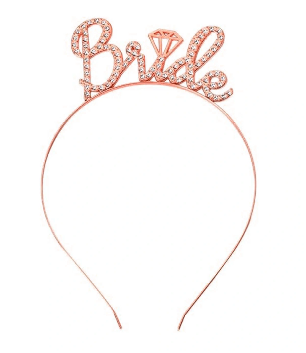 Rose Gold Renkli Taşlı 'bride' Gelin Tacı - El Yazısı Yazı Tipiyle