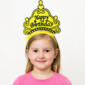 Sarı Happy Birthday Prenses Tacı - Doğum Günü Taç Aksesuarı