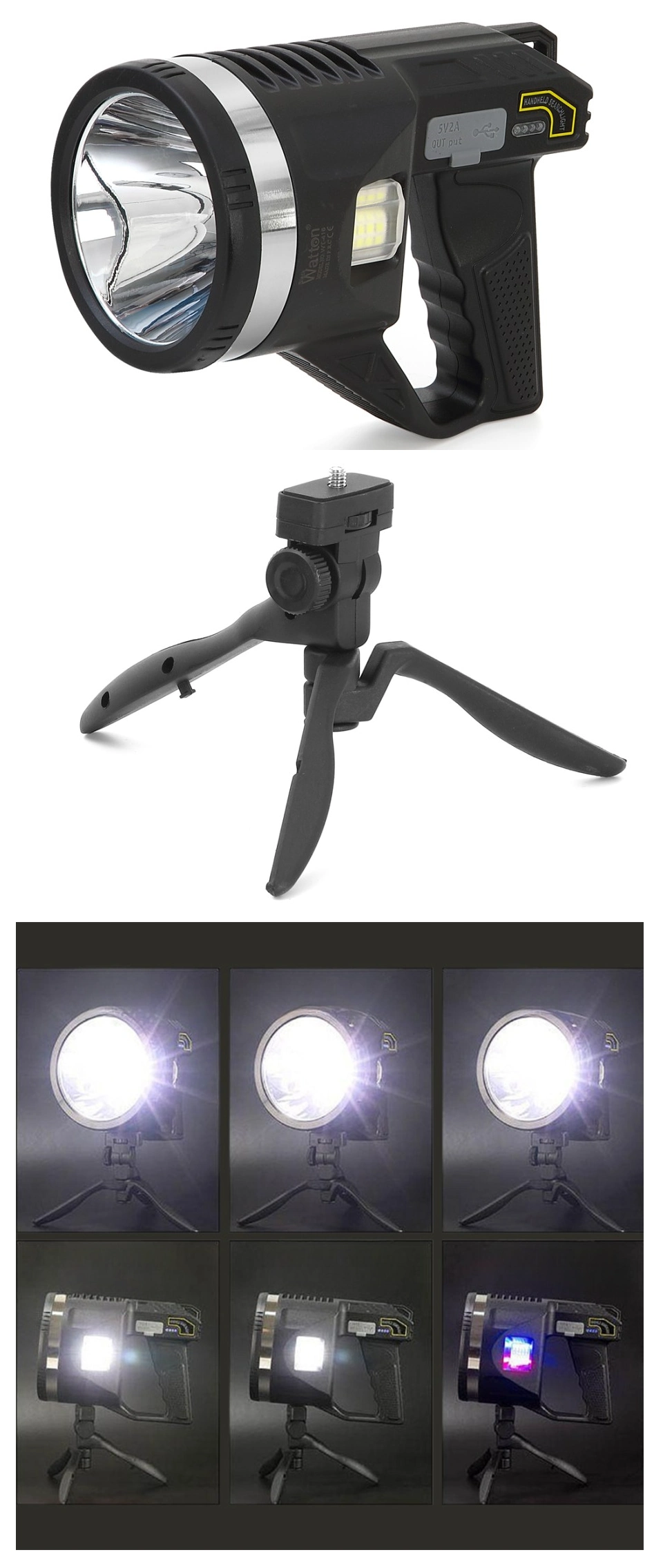 Şarjlı Dev Boy El Feneri Tripod Ayaklı Parlak Led El Lambası Kamp, Av Ve Güvenlik İçin İdeal