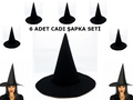 Siyah Cadı Şapkası Keçe Yetişkin Boy 6 Adet