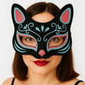 Siyah Renk Süet Kaplama Üzeri Mavi Kırmızı Simli Kedi Maskesi 17x14 Cm