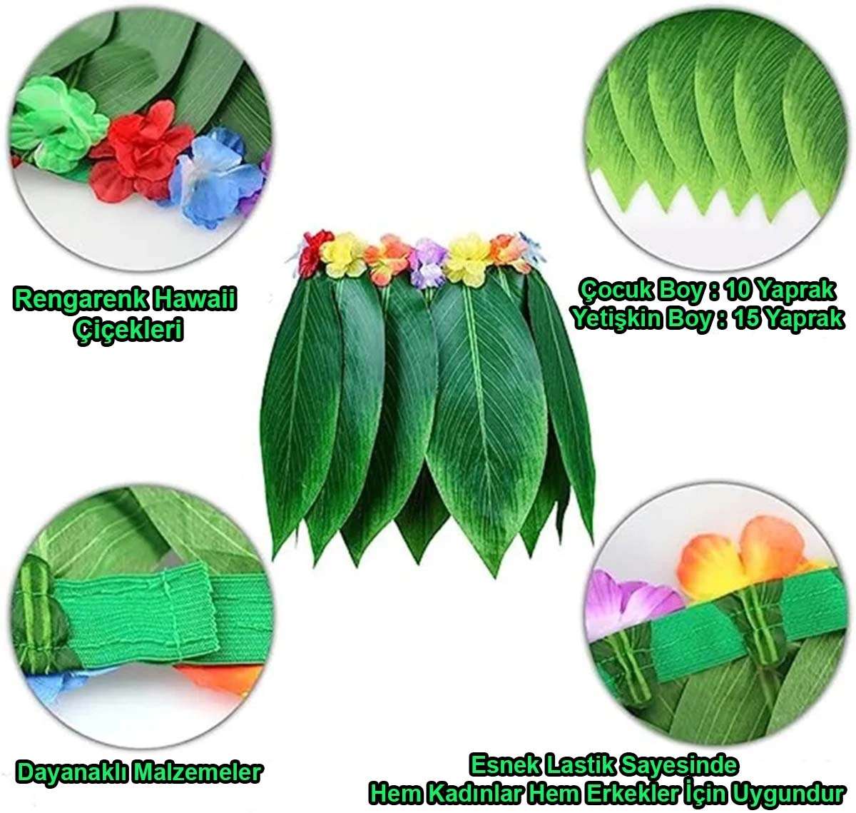 Tropikal Esintili Hawaii Yapraklı Parti Eteği Çocuk Boy