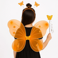 Turuncu Kelebek Kız Seti - 50 Cm Kelebek Kanadı, Taç Ve Asa