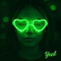 Yeşil Led Işıklı Kalp Gözlük - 3 Modlu Parti & Glow Gözlüğü