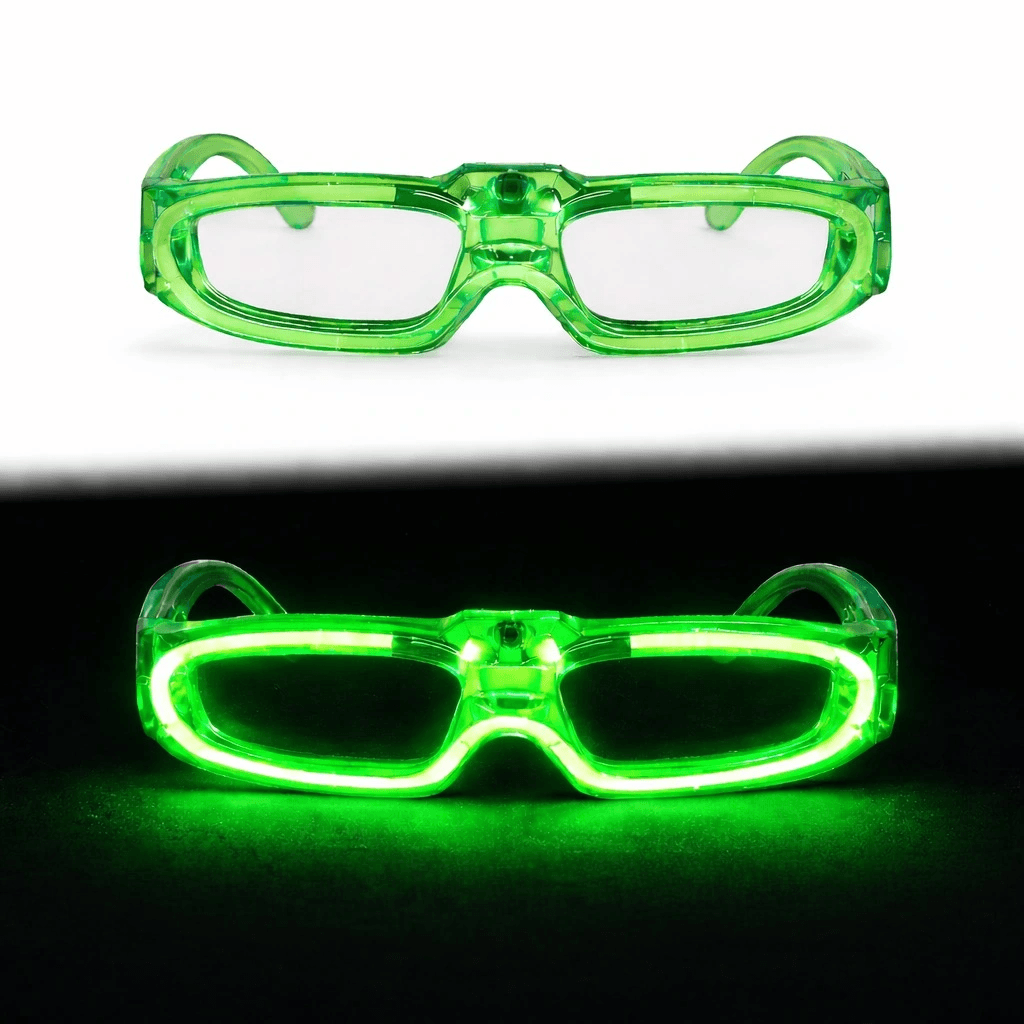 Yeşil Led Işıklı Parti Gözlüğü 3 Modlu - Glow & Gece Eğlence Gözlüğü