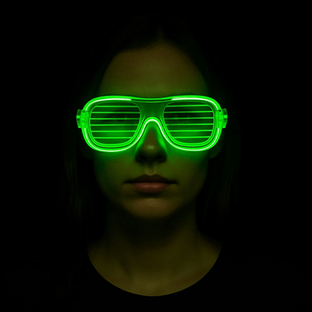 Yeşil Led Işıklı Parti Gözlüğü - Neon Glow Şerit Gözlük 3 Modlu