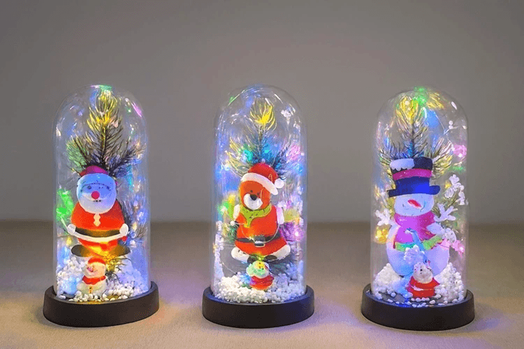 Yılbaşı Temalı Işıklı  Dekoratif Cam Fanus Alk5075