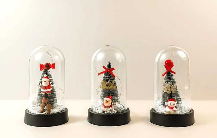 Yılbaşı Temalı Işıklı  Dekoratif Cam Fanus Alk5076