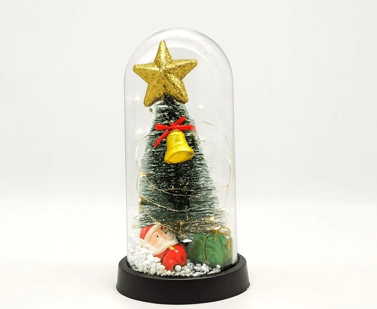 Yılbaşı Temalı Işıklı  Dekoratif Cam Fanus Alk5078