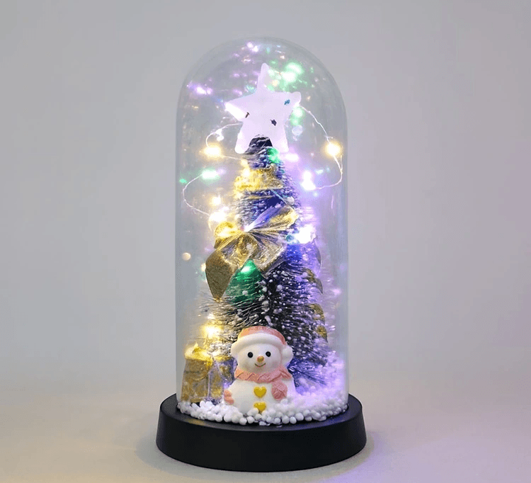 Yılbaşı Temalı Işıklı  Dekoratif Cam Fanus Alk5079