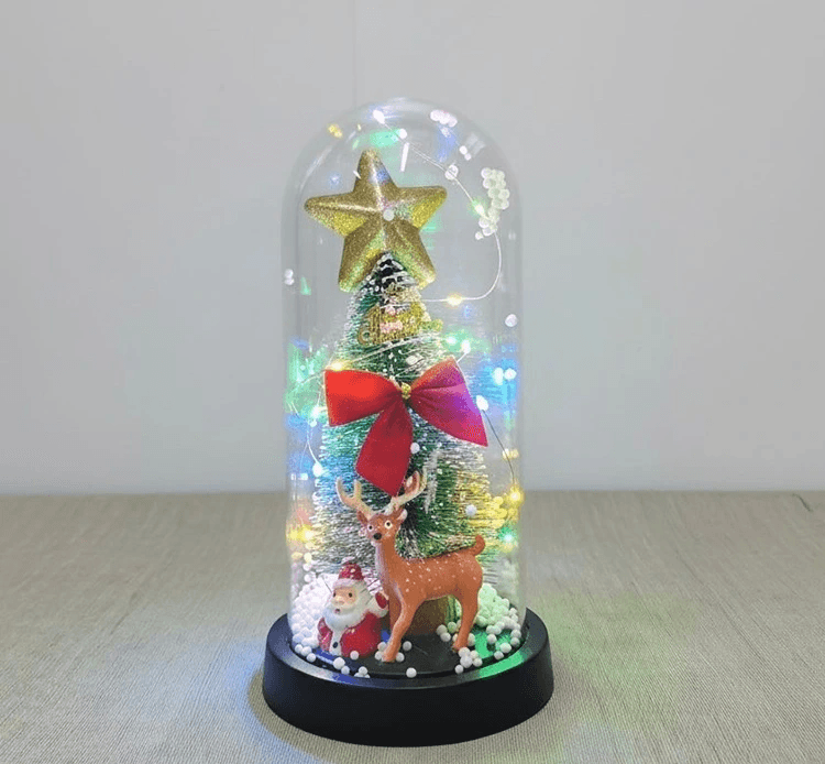 Yılbaşı Temalı Işıklı  Dekoratif Cam Fanus Alk5080