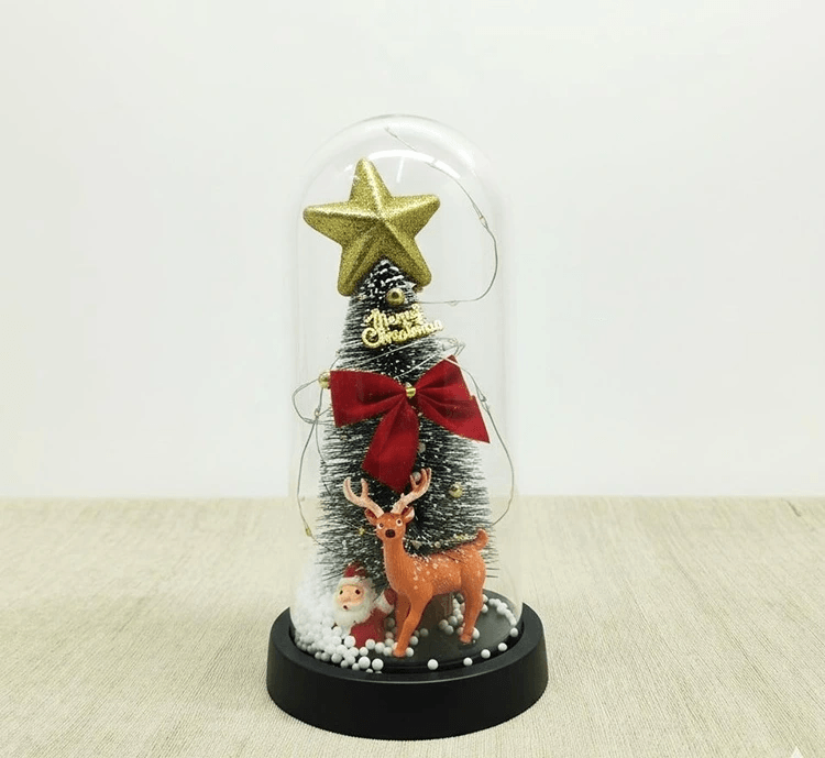 Yılbaşı Temalı Işıklı  Dekoratif Cam Fanus Alk5080