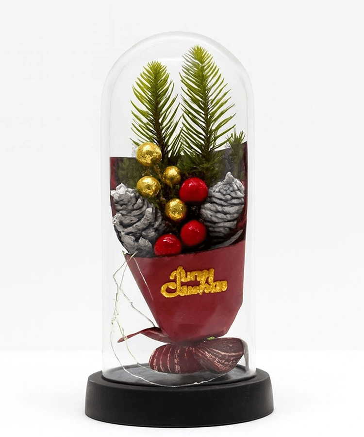 Yılbaşı Temalı Işıklı  Dekoratif Cam Fanus Alk5081