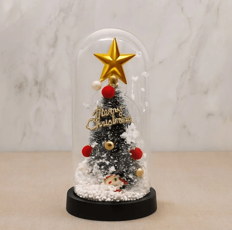 Yılbaşı Temalı Işıklı  Dekoratif Cam Fanus Alk5082